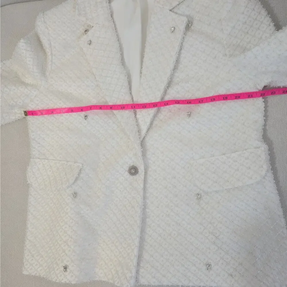 Morphine Fashion Pearl Crystal White Bridal Blazer Jacket XL NWT - Picture 7 of 11